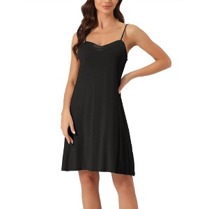 cheibear Women's Nightshirt Satin Trim Sleeveless Nightgown Knee Length Cami Dress - 1 of 4