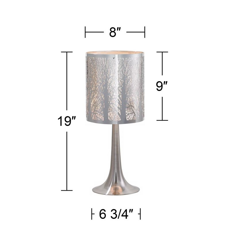 Possini Euro Design Modern Accent Table Lamp 19" High Chrome Metal Laser Cut Tree Branch Drum Shade for Bedroom Living Room House Bedside Nightstand, 5 of 6