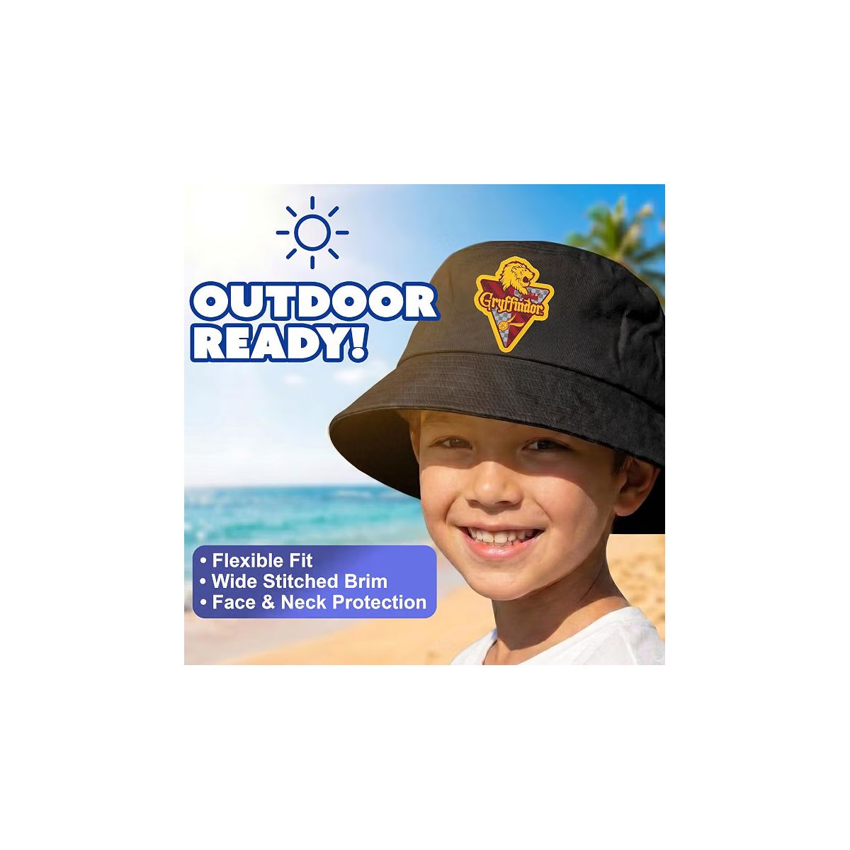 Gryffindor Bucket Hat for Kids - Officially Licensed Harry Potter Bucket Hat, Beach Hat, Sun Hat 4-14 Black, Grey, White and Red - thumbnail 2