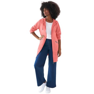 ellos Plus Size French Terry Zip-Front Hoodie With Zip Pockets
