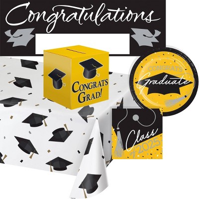 Creative Converting 2025 Graduate School Spirit Yellow Tableware and Decor Kit 18ct