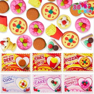 Joyfy 36 Packs Valentines Day Gift Cards with 3D Dessert Erasers for Kid Classroom Valentines Day Cards, Party Favor Toy Card, Classroom Exchange Gift - 1 of 4