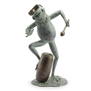SPI Home Frog Conga Drummer Garden Sculpture – 21" Tall Whimsical Metal Outdoor Musician Statue, Bronze Finish Amphibian Art - 1 of 3