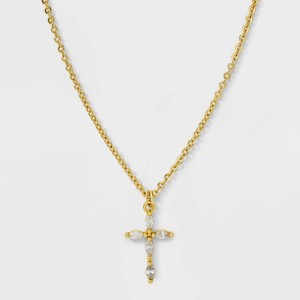 14K Sterling Silver Cubic Zirconia Cross Pendant Necklace - A New Day™ Gold - 1 of 4