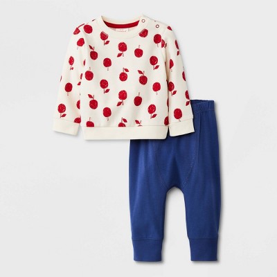 Baby Boys' 2pc Apple Fleece Sweatshirt Top & Bottom Set - Cat & Jack™ White 0-3M