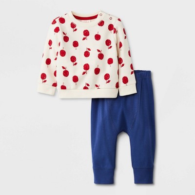 Image of Baby Boys' 2pc Apple Fleece Sweatshirt Top & Bottom Set - Cat & Jack™ White 0-3M