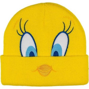 Looney Tunes Tweety Bird Cuff Beanie, Jacquad Knit with Embroidered Appliques, Yellow - 1 of 1