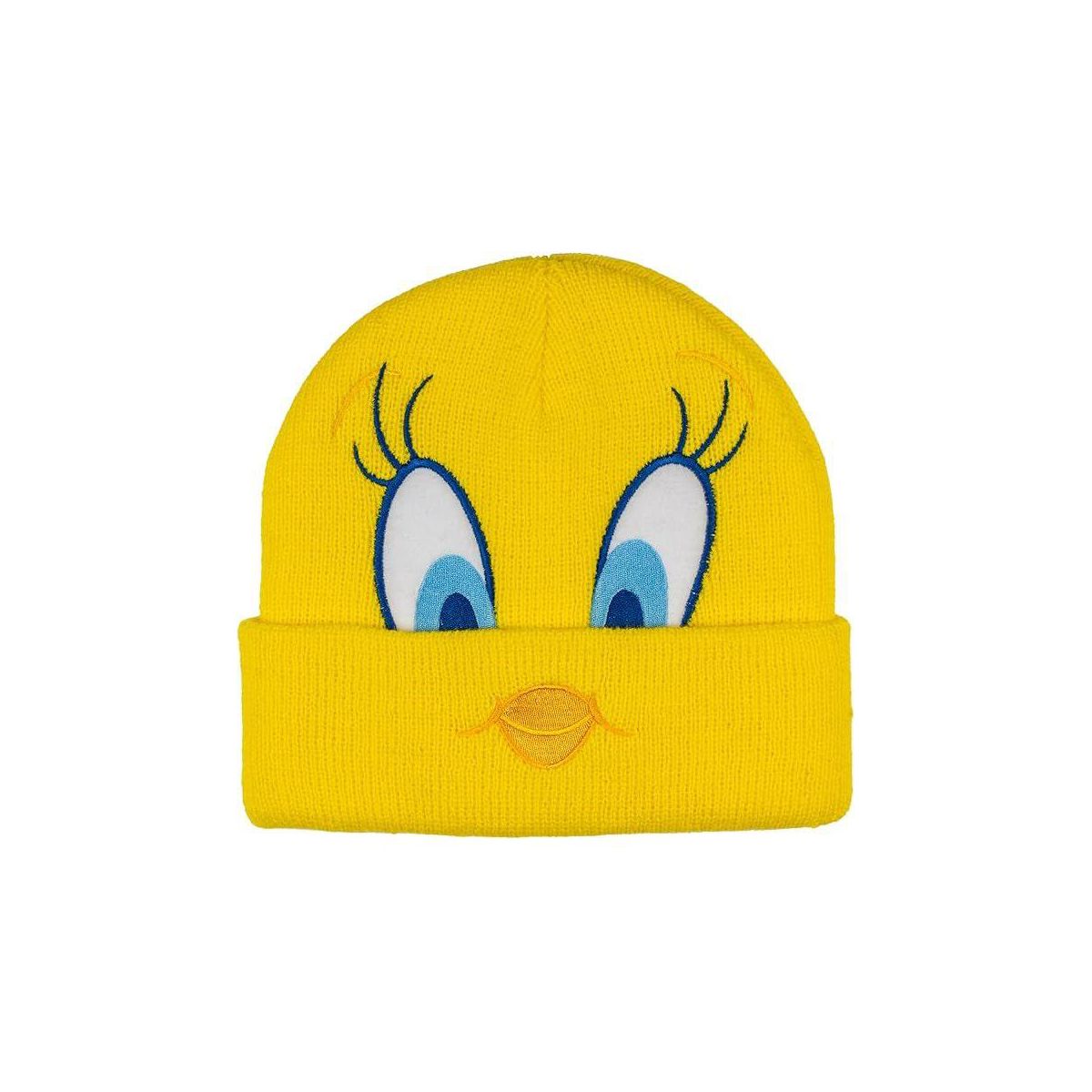 Looney Tunes Tweety Bird Cuff Beanie, Jacquad Knit with Embroidered Appliques, Yellow
