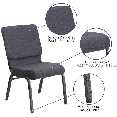 Elegant Dark Gray Fabric Stacking Chair with Silver Vein Metal Frame