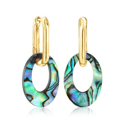 Ross-Simons 18kt Gold Over Sterling Hoop Earrings With Removable Oval Abalone Shell Drops