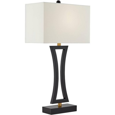 Set of 2 Black Metal Table Lamps with USB Ports and White Shades