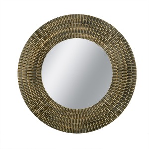 Dexmalle Round Gold And Black Wooden Accent Mirror With Woven Texture - 1 of 4