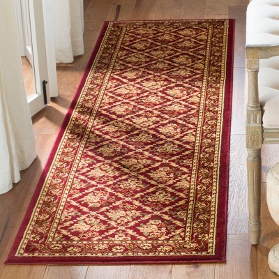 Red Floral Synthetic Runner Rug, 2'3" x 12'