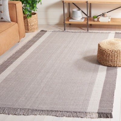 Coastal Charm Gray Stripe Hand-Woven Cotton Area Rug 4' x 6'