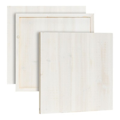 Bright Creations 3 Pack White Washed Craft Wood Board Panels with Wall Hooks for Hanging, Painting DIY Signs (12 x 12 In)