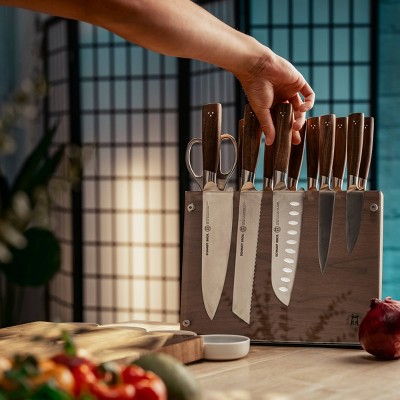 Schmidt Bros Cutlery 14pc Knife Block Set Delta: Stainless Steel Blades, Wood Handles, Includes Sharpener & Steak Knives