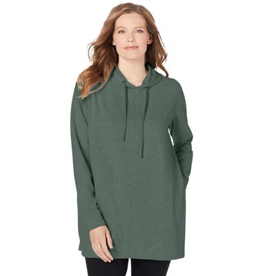 Woman Within Women's Plus Size Pleat-Back Swing Hoodie Sweatshirt