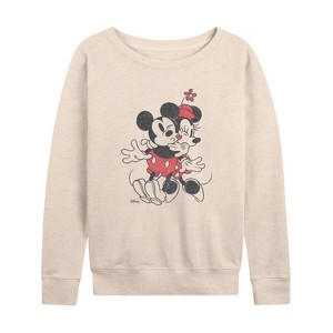 Women's - Disney - Mickey And Minnie Heart Lightweight French Terry Wide Neck Long Sleeve Graphic Shirt - 1 of 4