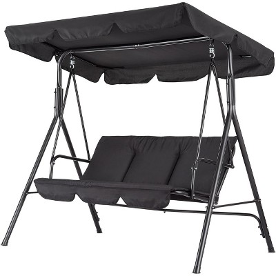 3-Seater Outdoor Porch Swing Chair with Adjustable Canopy, Heavy-Duty Steel Frame, 600 Lb Capacity, Weatherproof Cushions