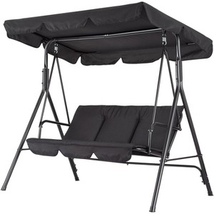 3-Seater Outdoor Porch Swing Chair with Adjustable Canopy, Heavy-Duty Steel Frame, 600 Lb Capacity, Weatherproof Cushions - 1 of 4