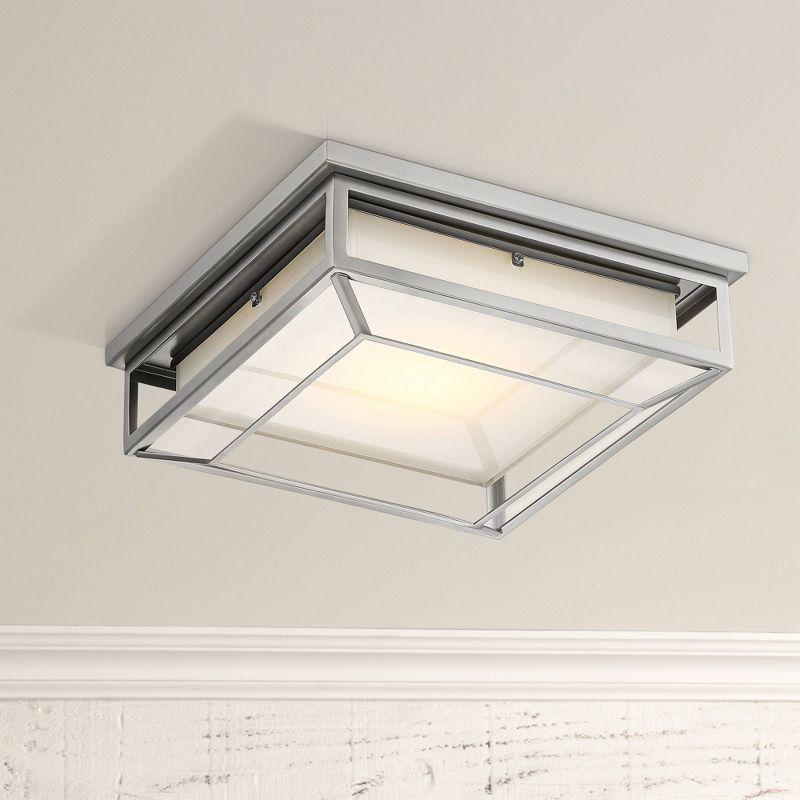 Possini Euro Design Radcliffe Modern Flush Mount Outdoor Ceiling Light Matte Nickel LED 4" Frosted Bonded Glass Damp Rated for Post Exterior Barn Deck, 2 of 6