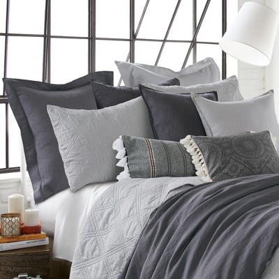 Charcoal Linen Euro Sham with Flange Edges