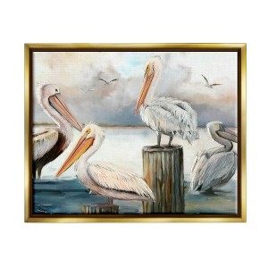 Stupell Industries Pelicans Perched Cloudy Horizon Framed Canvas - 1 of 3