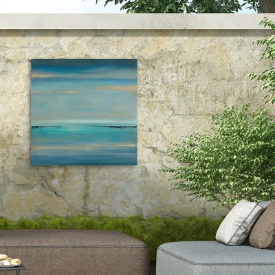 Rio Blue and Teal Landscape Outdoor Canvas Print with Wood Frame