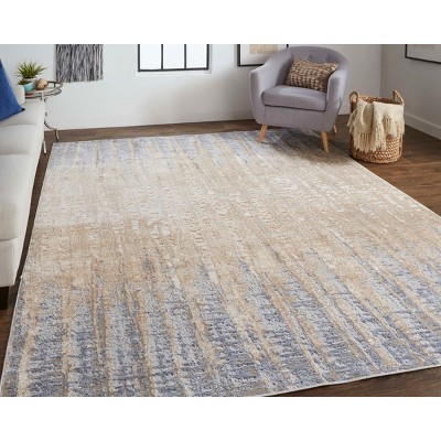 Laina 2' x 3' Blue and Tan Abstract Synthetic Area Rug