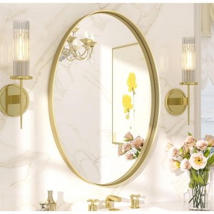 30" Gold Oval Bathroom Mirror Brushed Brass Framed Wall Mounted Mirrors for Vanity - 1 of 4
