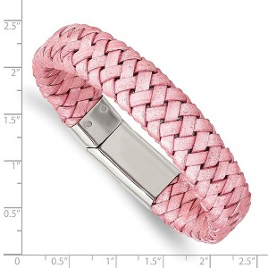 Chisel Stainless Steel Polished Metallic Pink Braided Leather 7.5" Bracelet - 1 of 4