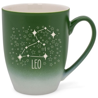100 North Zodiac Design 10 Ounce Green and White Two Toned Ombre, Comfortably Fits Your Hands, Ceramic Tea Coffee Cup Mug, Leo