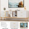 65 Inch TV Stand with LED Lights, Modern Entertainment Center for TVs Up to 75 Inch, Glass Doors, Wave Pattern, 4 Drawers, for Living Room - 4 of 4