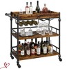 3 Tier Bar Cart Bar Cart with Wheels Rolling Cart with Wine Rack and Glasses Holder, Industrial Serving Cart with Removable Tray - 2 of 4