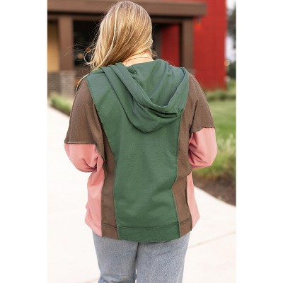 Breen Plus Size Colorblock Patchwork V Neck Hoodie