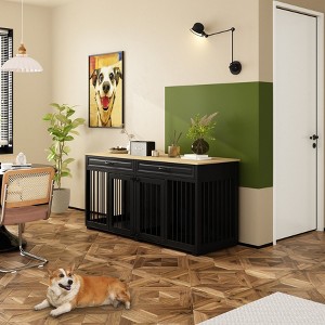 Famapy Wooden Double Cage Furniture Style Dog Kennel with 2 Drawers and Dividers - 1 of 4