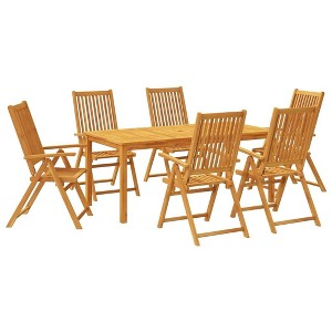 vidaXL Garden Dining Set Natural Brown Solid Acacia Wood Medium Foldable - 70.9" x 35.4" x 29.5" 6 - 1 of 4