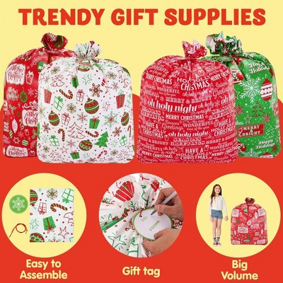 Jumbo Festive Christmas Gift Bags with Tags, 44” x 36”, Set of 8