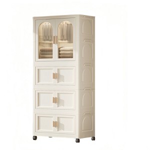 FONTOI Side Wide Folding Wardrobe with 10 Hangers , Plastic Storage Cabinet with Wheels, Cream White, 15.75"*70.87"*25.59" - 1 of 4