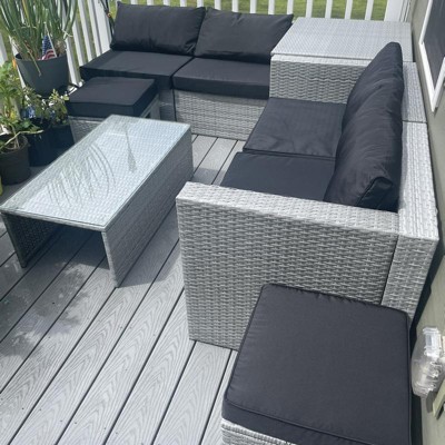 Tophomer 210D Outdoor Patio Furniture Covers, L Shape Cover Waterproof Corner Garden Rattan Sofa Protect Rain (Silver), Size: 215*215*87cm(85*85*34)