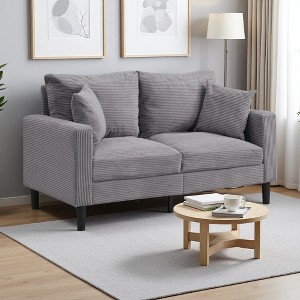 57" Upholstered Wooden 2-Seater Loveseat with Pillows & Space-Saving - 1 of 4