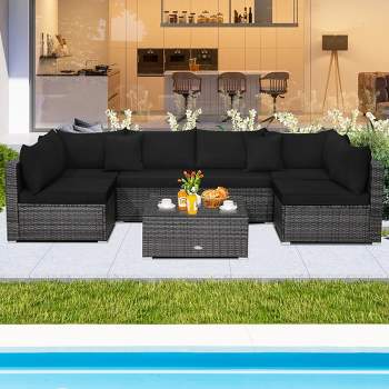 Costway 7PCS Patio Rattan Furniture Set Sectional Sofa Cushioned Garden
