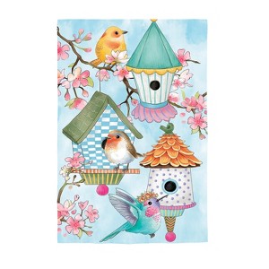 Bird House & Birds on Cherry Blossoms Linen Garden Flag - 1 of 1