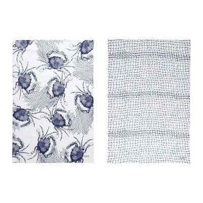 C&F Home Blue Crab & Net Printed Flour Sack Kitchen Towel Set of 2