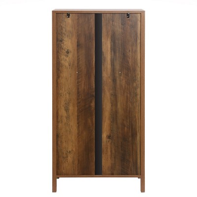 Natural Wood and Black Glass Door Curio Cabinet