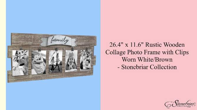 26.4&#34; x 11.6&#34; Rustic Wooden Collage Photo Frame with Clips Worn White/Brown - Stonebriar Collection, 2 of 7, play video