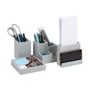 Mind Reader Terrazzo Collection Plastic 4pc Desk Organization Set Gray - 1 of 4
