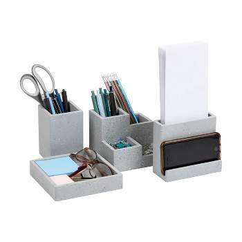 Mind Reader Terrazzo Collection Plastic 4pc Desk Organization Set Gray