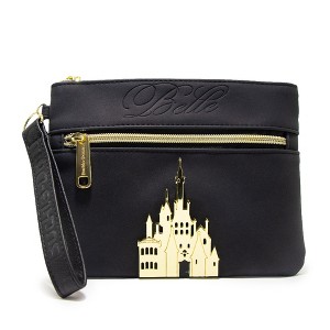 Disney Wallet, Double Pocket Wristlet, Belle Script Debossed, Castle Emblem Gold, Black, Vegan Leather - 1 of 4