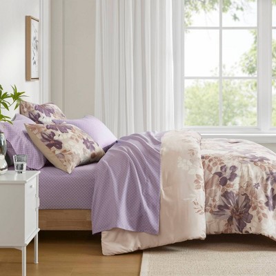 Madison Park Full Willow Floral Comforter Set with Bed Sheet Taupe — фото 3